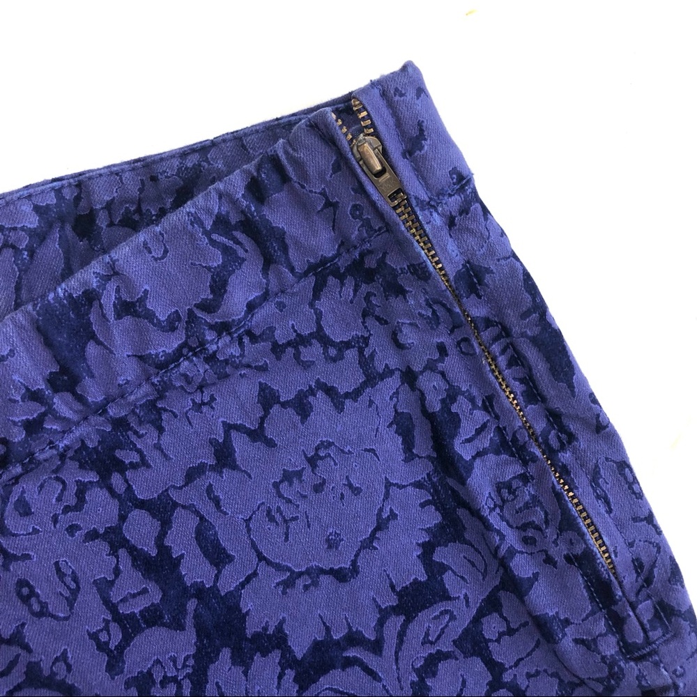 Anthropologie Essential Skinny cobalt blue purple brocade damask pants 10 ankle - Picture 5 of 13